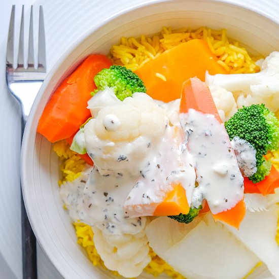 Vegetables with Garlic Lemon Cream Sauce