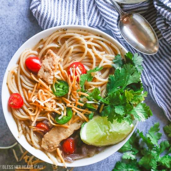 One Pot Mexican Chicken Noodle Soup
