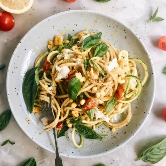 Basil, Pesto, and Sweet Corn Pasta