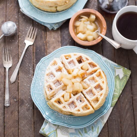 Browned Butter Waffles with Pears