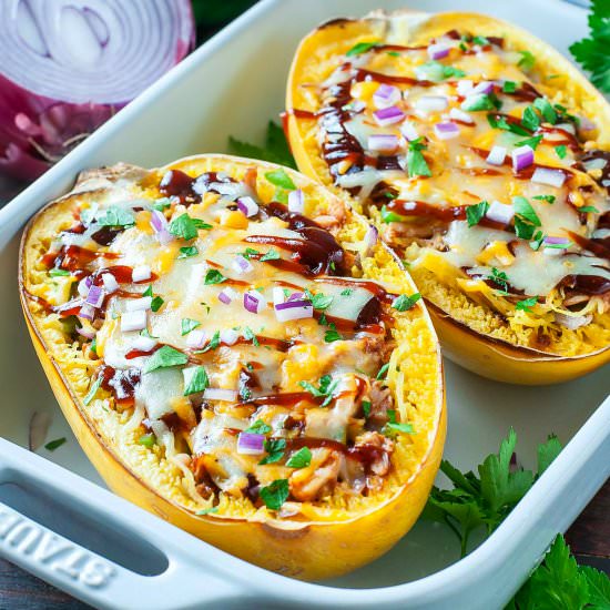 Cheesy BBQ Chicken Spaghetti Squash