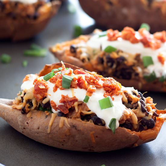 Gouda-Chorizo Sweet Potato Skins