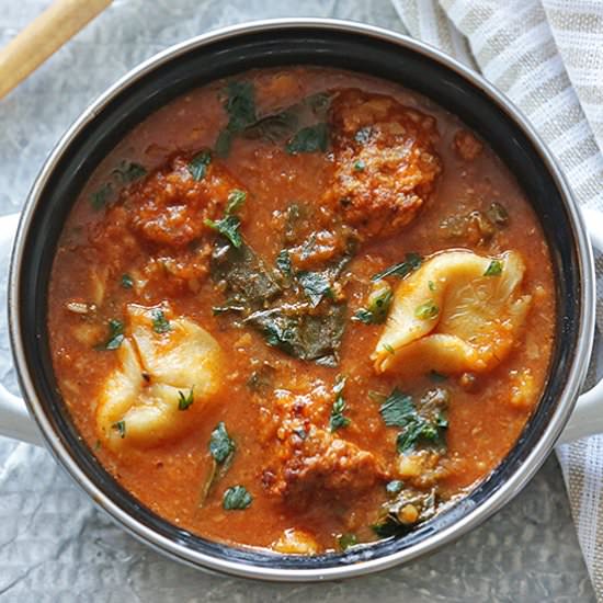 Meatball Tortellini Soup w/ Spinach