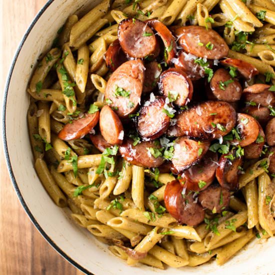 Kielbasa with Creamy Mustard Pasta