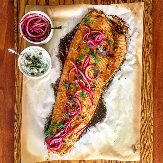 Roast Salmon with Pomegranate Glaze