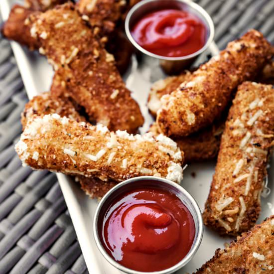 Spicy Parmesan Breaded Mozzarella Sticks
