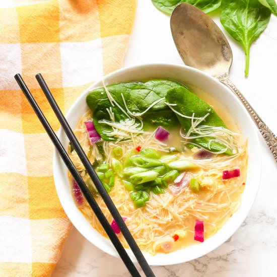 Egg Drop Noodle Soup + Kimchi Sauce