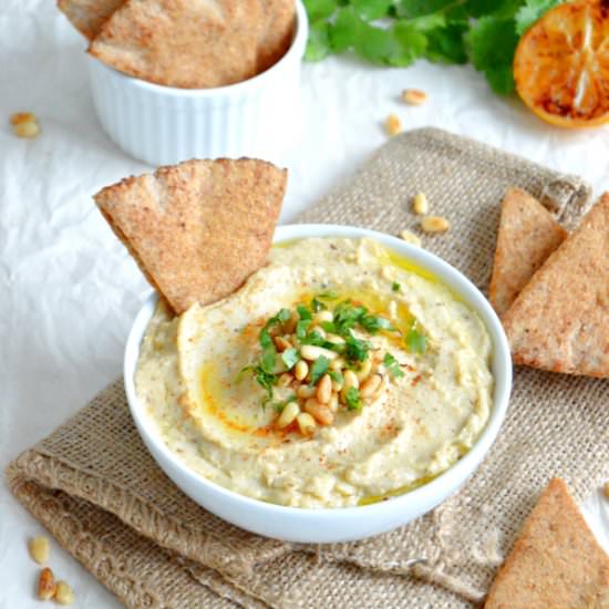 Roasted Cauliflower Hummus and Pita