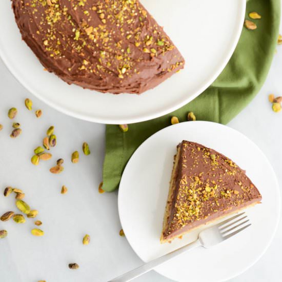 Pistachio Cake with Chocolate Icing