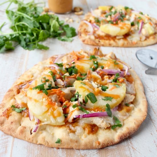 Thai Peanut Chicken Naan Pizza