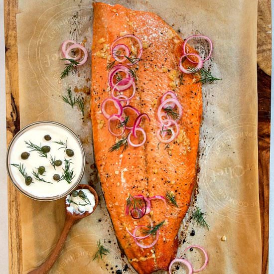 Roast Salmon with Pomegranate Glaze