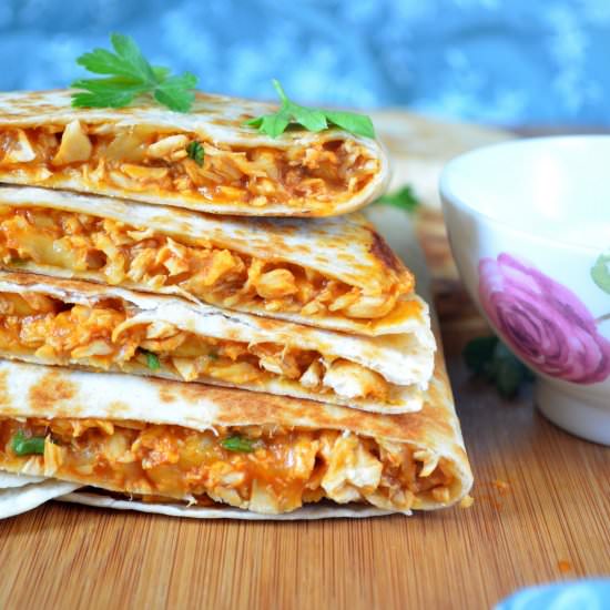 Cheesy Sriracha Chicken Quesadillas