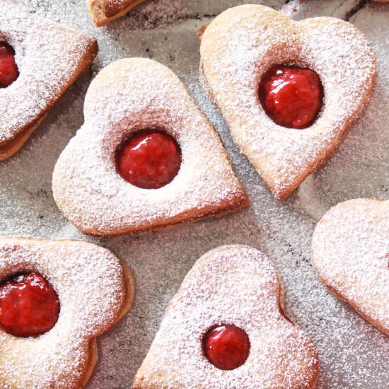 Strawberry Almond Linzer Cookies