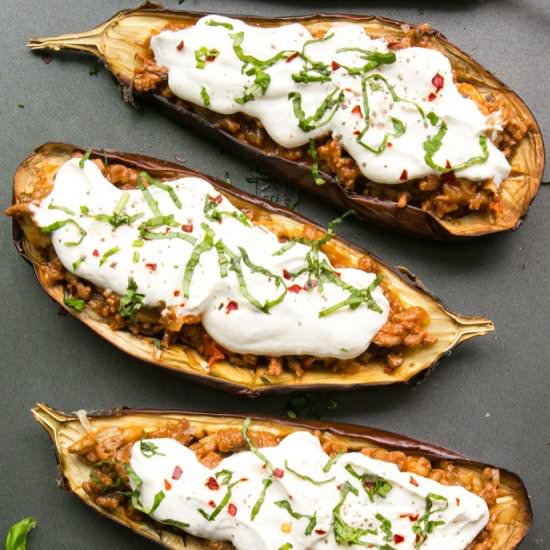 Moussaka Stuffed Eggplant