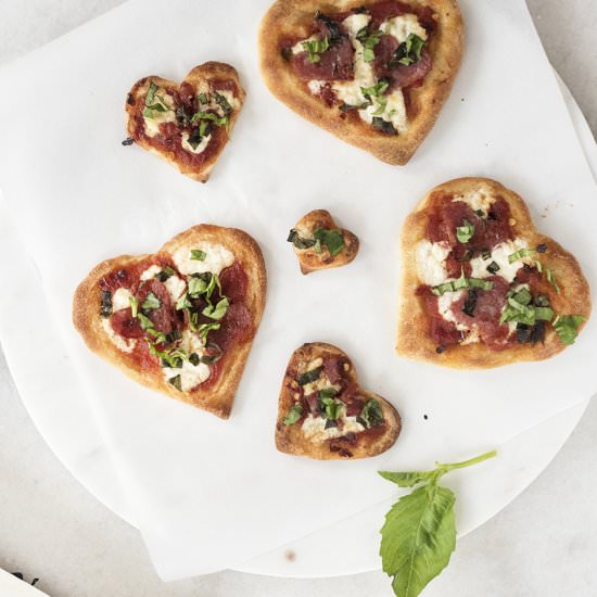 Heart Shaped “Beesting” Mini Pizzas