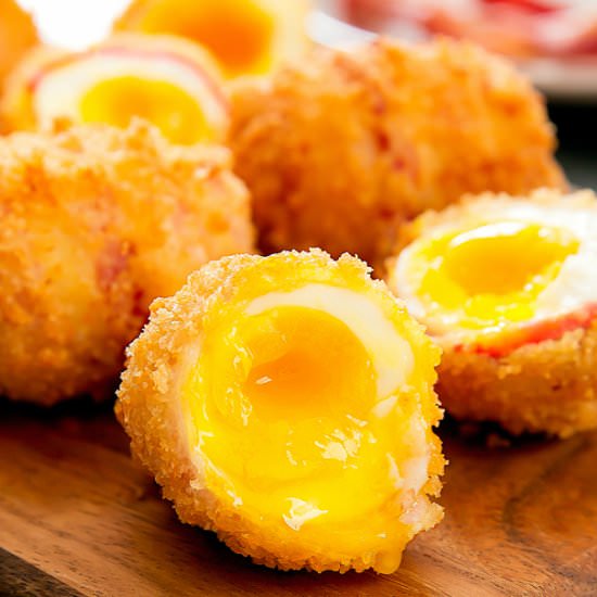 Fried Bacon Wrapped Eggs