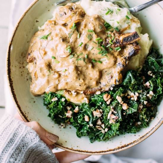 Smothered Pork Chops with Parsnips