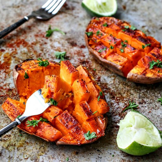 Honey + Chili Roasted Sweet Potato