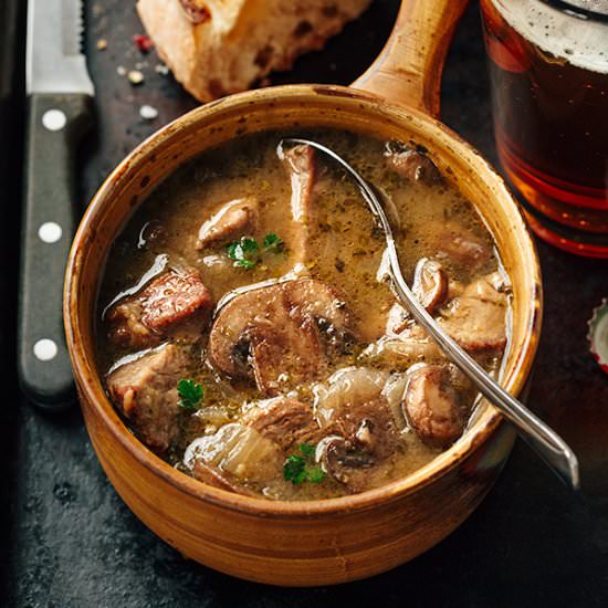 Steak and Ale Soup with Mushrooms