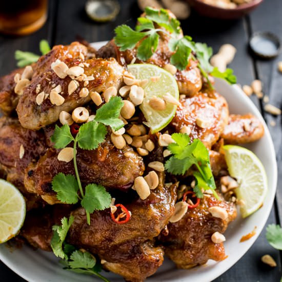 Sticky Thai Peanut Chicken Wings