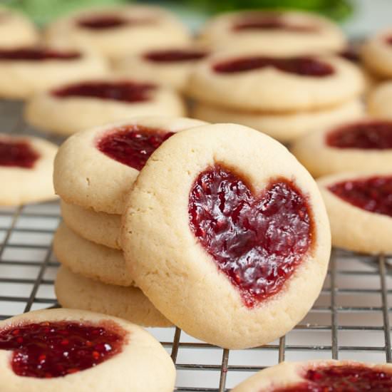 Heart-Shaped Jam Thumbprint Cookies
