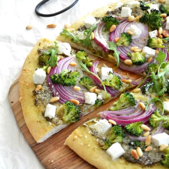 Broccoli, Feta, and Red Onion Pizza