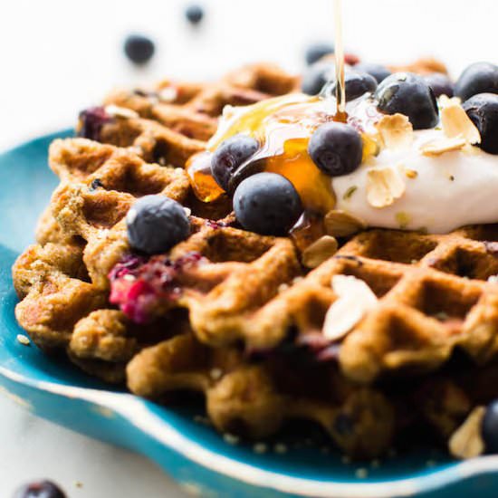 Blueberry Oat Flour Waffles