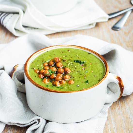 Broccoli Soup & Chickpea Croutons