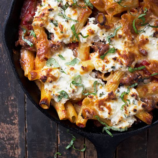 Baked Sausage Ricotta Rigatoni