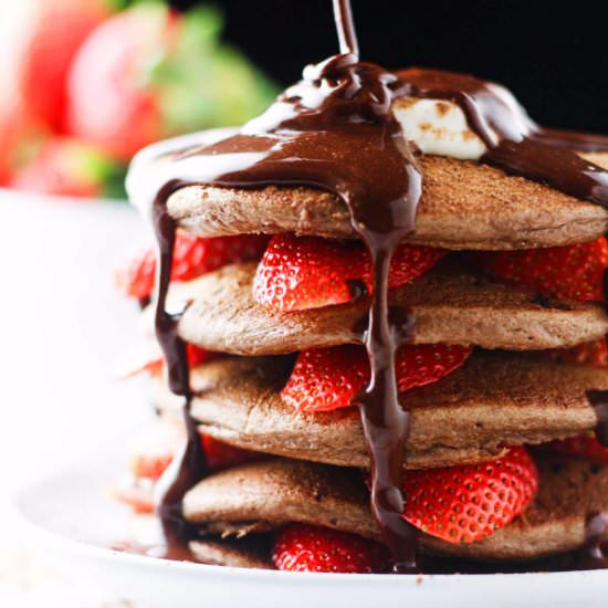 Chocolate Strawberry Protein Pancakes