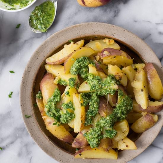 Lemon Potatoes with Chive Pesto