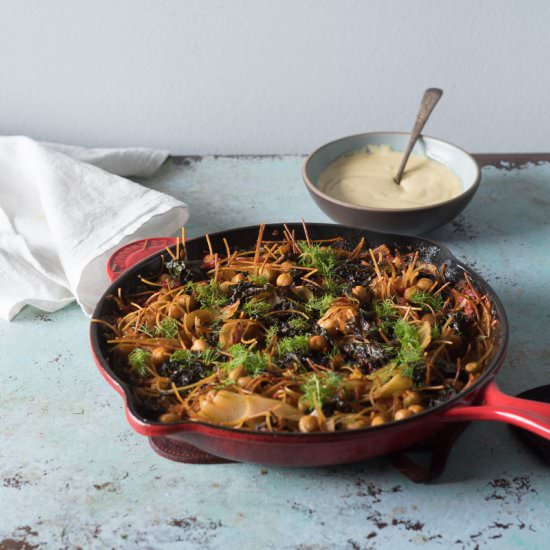 Fideos with Chickpeas, Fennel, and Kale