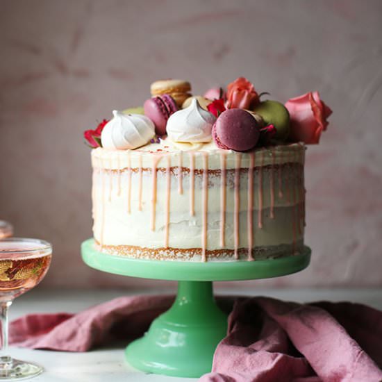 Pink Champagne Cake with White Chocolate Frosting