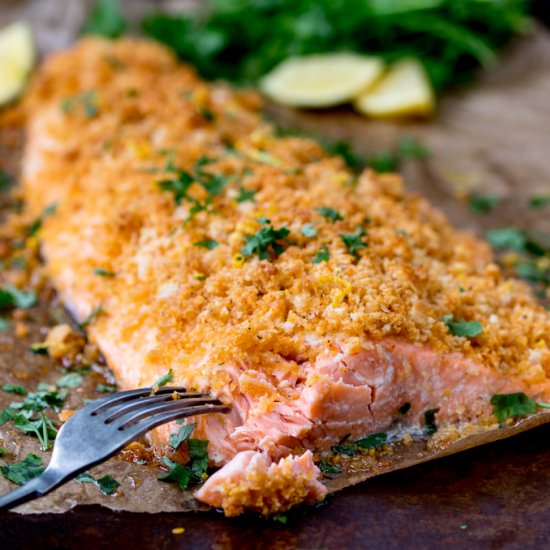 Garlic Bread Crusted Salmon