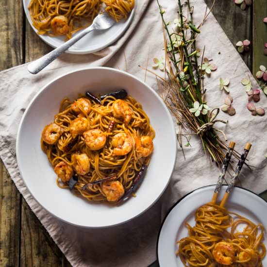 Spicy Kung Pao Noodles with Shrimp