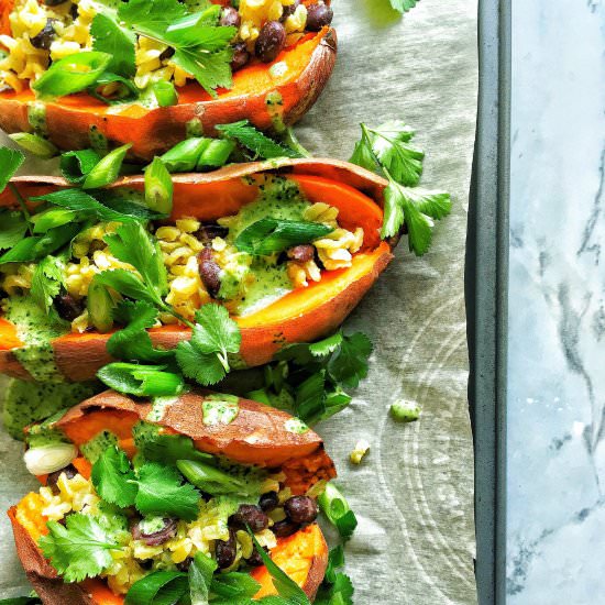 Easy Vegan Stuffed Sweet Potatoes