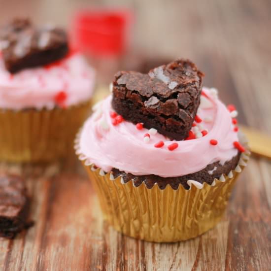 Fudgy Brownie Heart Cupcakes for 2