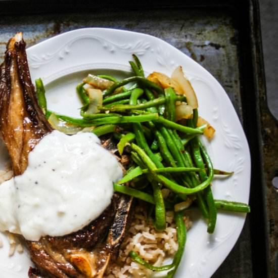 Pan Seared Chops with Yoghurt Sauce