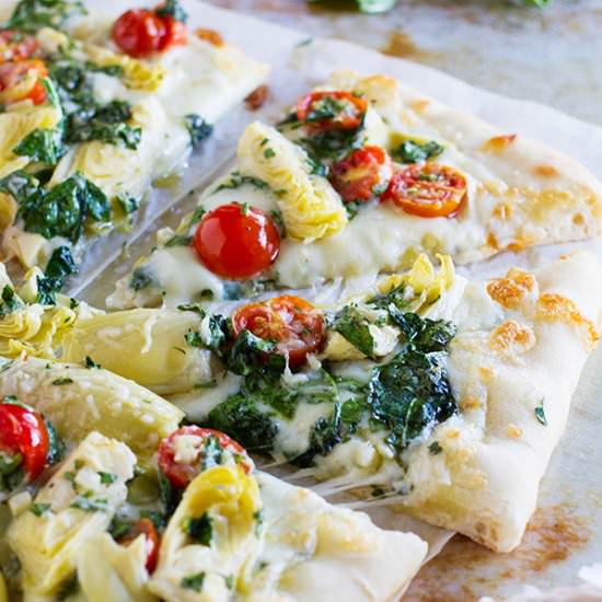Artichoke, Tomato and Spinach Pizza
