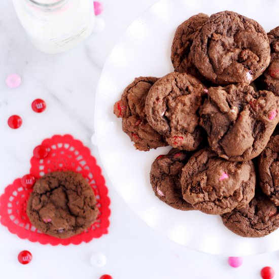 Double Chocolate Fudge M&M Cookies