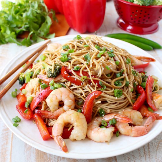One Pot Teriyaki Shrimp Lo Mein