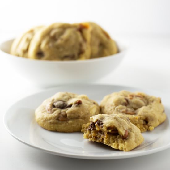 Chocolate Caramel Pretzel Cookies