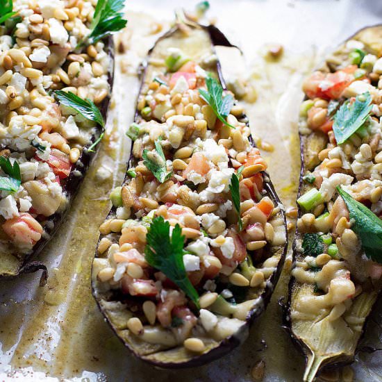 Loaded Roasted Eggplants w/ Tahini