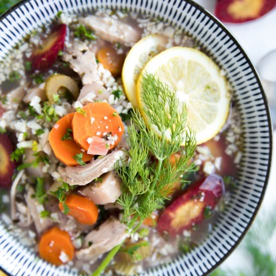 Lemon Chicken Soup with Cauliflower