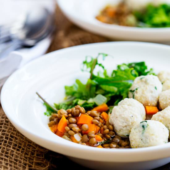 Lentil Bowl with Chicken Meatballs