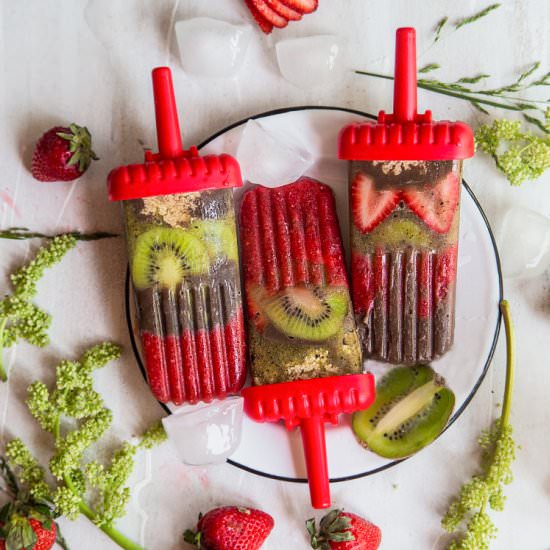 Strawberry Kiwi Chocolate Popsicles