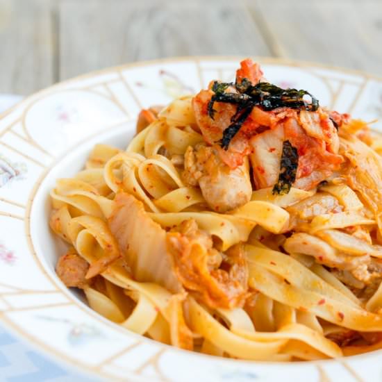 Creamy Kimchi Chicken Pasta
