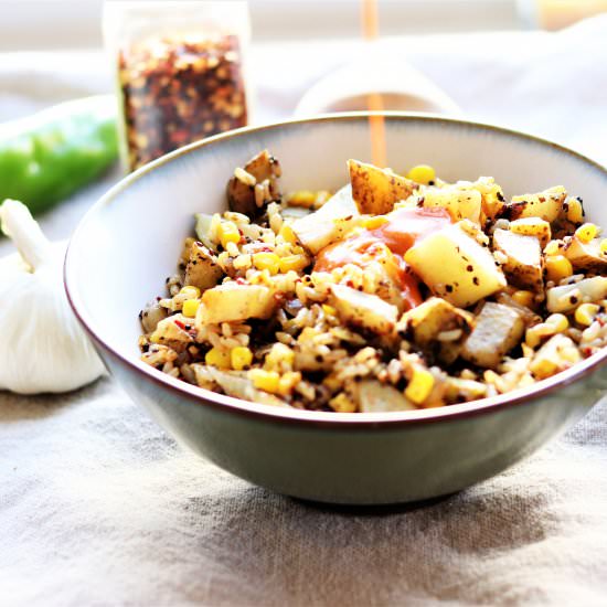 Quinoa, Potato, Corn Scramble