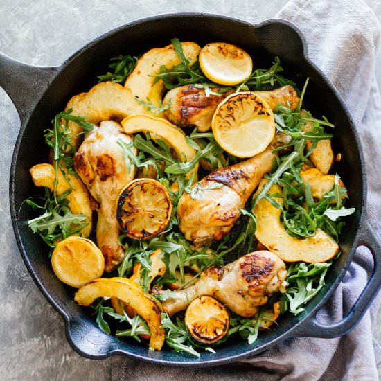 One-Skillet Chicken & Acorn Squash