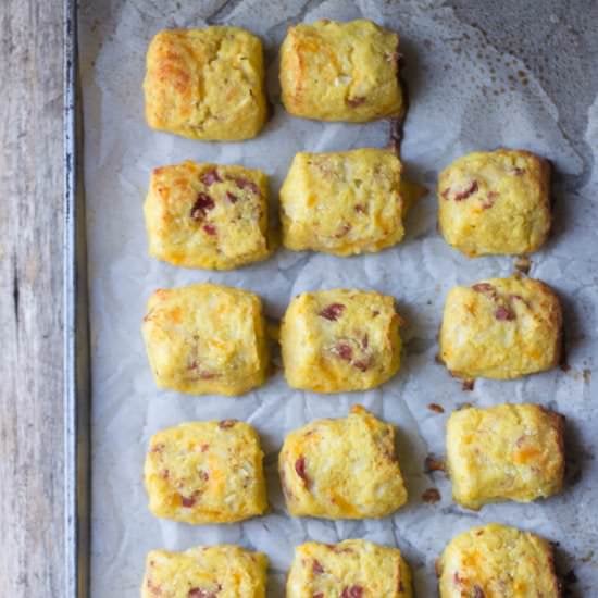 Cheesy Andouille Cauliflower Tots